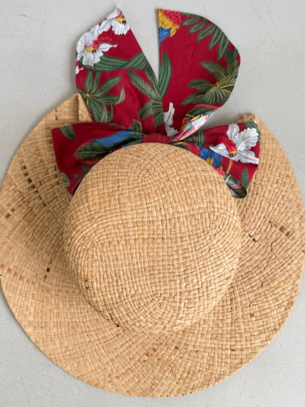 Vintage Sun Straw Hat Tropical Floral Band Women Hawaii Headwear 22 inch Medium